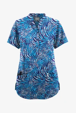 Butter-Soft Originals Abstract Zebra Turquoise Women's 6-Pocket Mandarin Collar Printed Scrub Top 