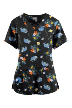 Butter-Soft Originals Nap Time Women's 3-Pocket Criss Cross Printed Scrub Top 