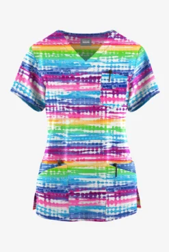 Butter-Soft Originals Rio Stripe Women's 7-Pocket Curved V-Neck Printed Scrub Top 