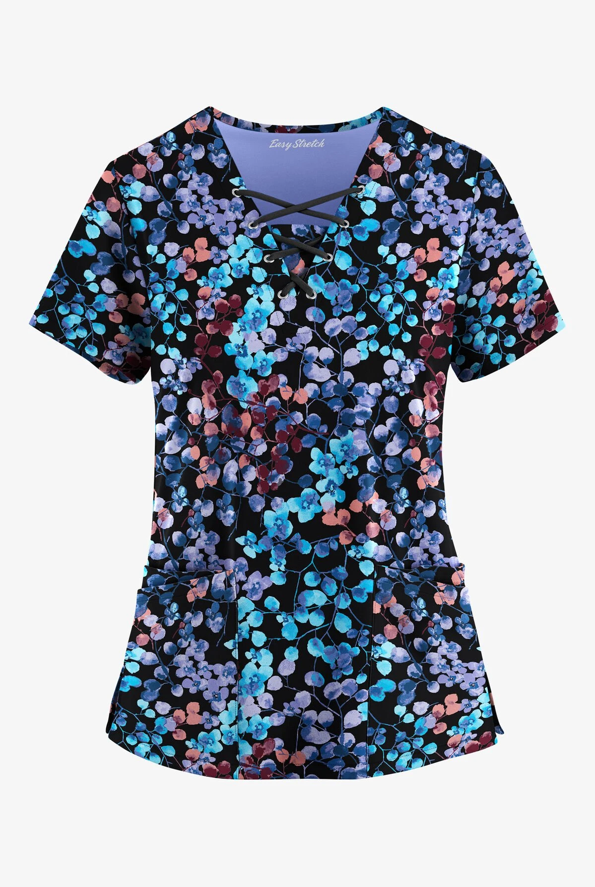 Easy STRETCH By Butter-Soft™ Floral Blossoms Women's 4-Pocket Lace Up V-Neck Printed Scrub Top