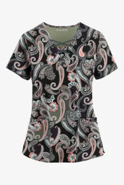 Easy STRETCH By Butter-Soft™ Kashmir Paisley Women's 4-Pocket Lace Up V-Neck Printed Scrub Top