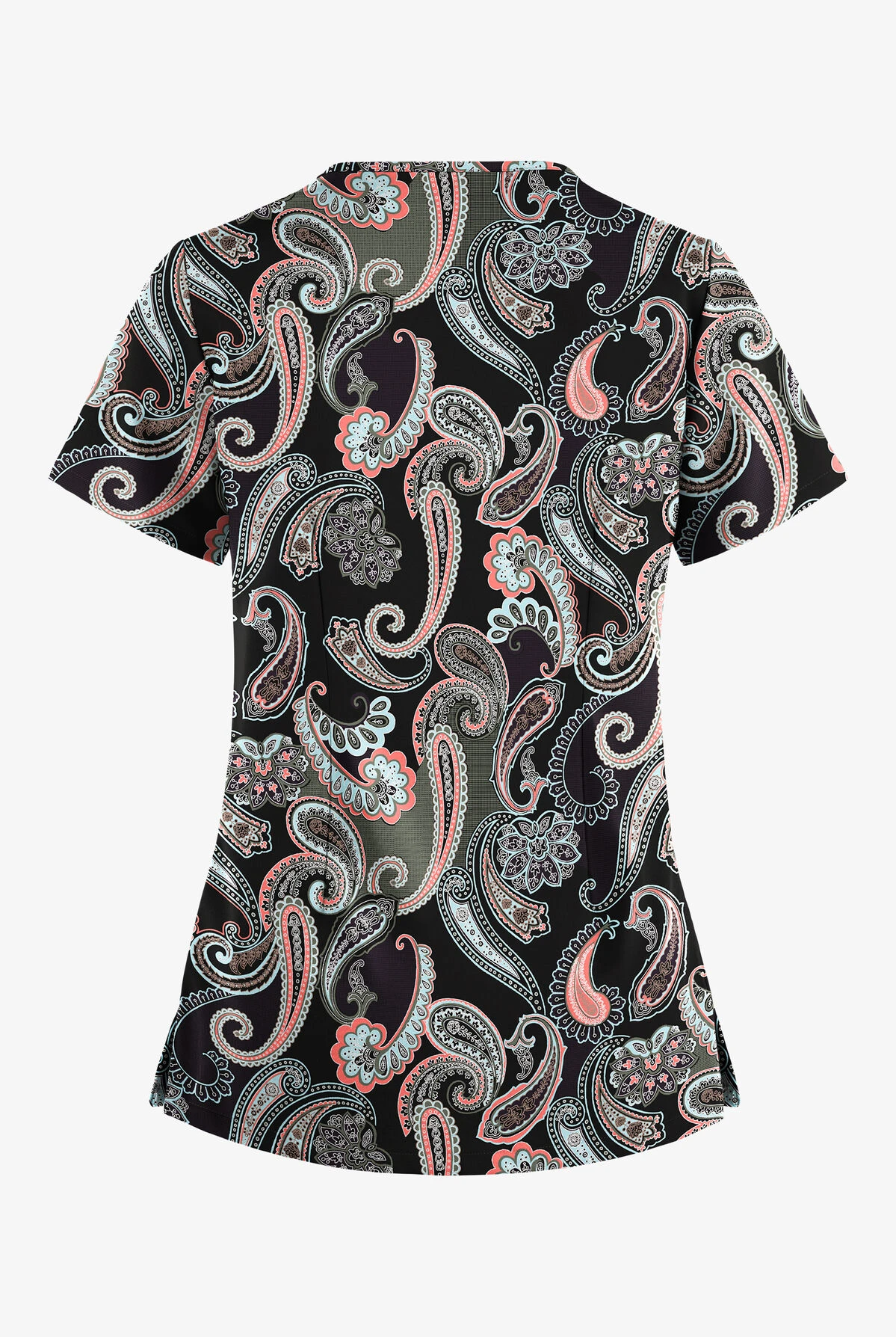 Easy STRETCH By Butter-Soft⢠Kashmir Paisley Women's 4-Pocket Lace Up V-Neck Printed Scrub Top - Image 2