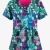 Easy STRETCH By Butter-Soft™ Magical Garden Navy Women's 4-Pocket Lace Up V-Neck Printed Scrub Top