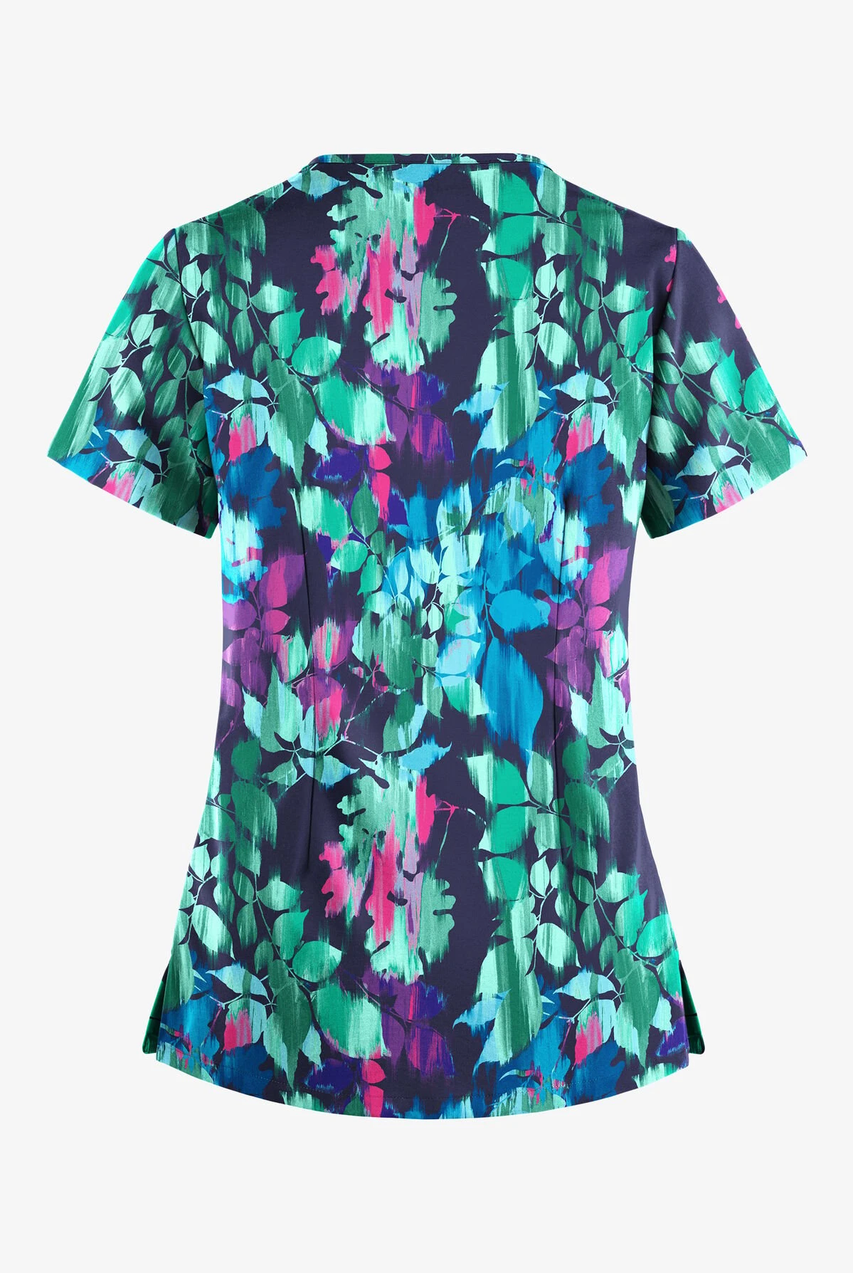 Easy STRETCH By Butter-Soft™ Magical Garden Navy Women's 4-Pocket Lace Up V-Neck Printed Scrub Top - Image 2