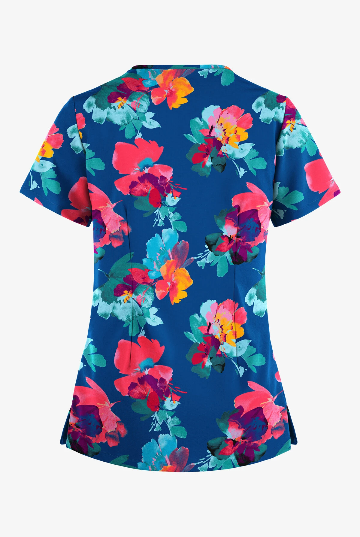 Easy STRETCH By Butter-Soft™ Sweet Blossoms Royal Women's 4-Pocket Lace Up V-Neck Printed Scrub Top - Image 2