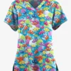 Butter-Soft Originals Dazzling Reef Turquoise Women's 4-Pocket Rounded V-Neck Printed Scrub Top
