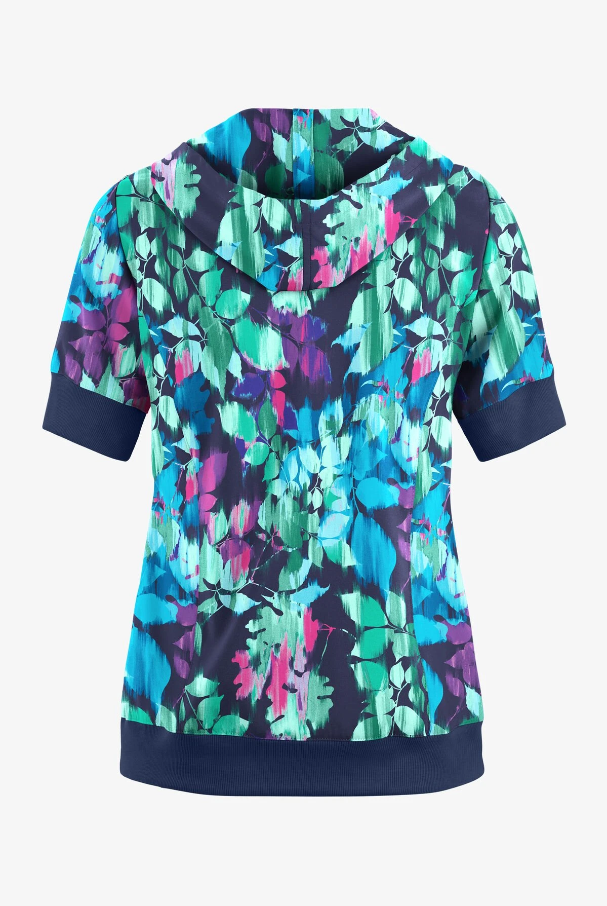 Easy STRETCH By Butter-Soft⢠Magical Garden Women's 3-Pocket Short Sleeve Pull-Over Scrub Hoodie - Image 2