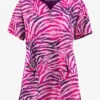 Easy STRETCH By Butter-Soft™ Exotic Zebra Flirt Women's 4-Pocket Zip Curved Neck Printed Scrub Top