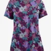 Butter-Soft STRETCH Layered Floral Navy Women's 4-Pocket Notch Neck Print Scrub Top