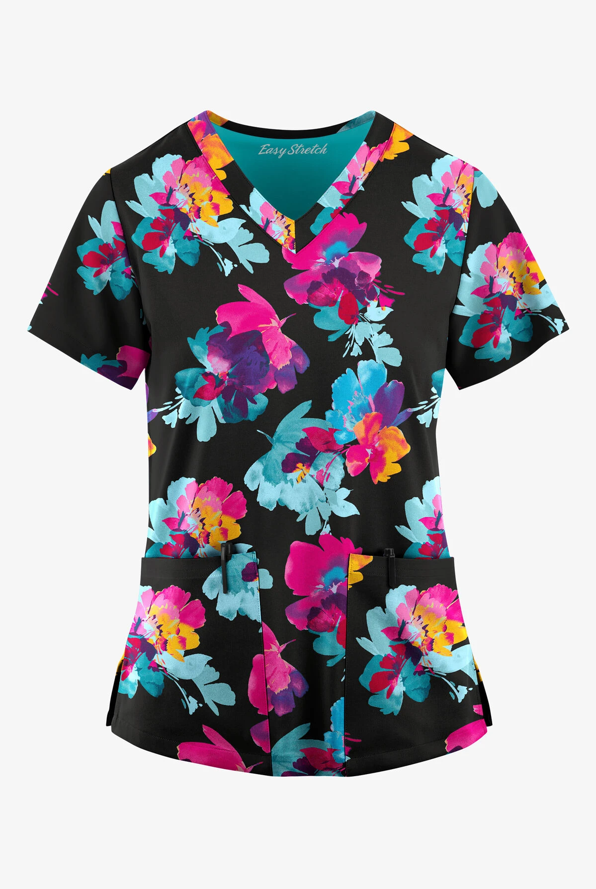 Easy STRETCH By Butter-Soft™ Sweet Blossoms Women's 2-Pocket Mitered V-Neck Printed Scrub Top