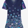 Butter-Soft STRETCH Hearts & Paisley Women's 1-Pocket V-Neck Tuck-In Mixed Print Scrub Top