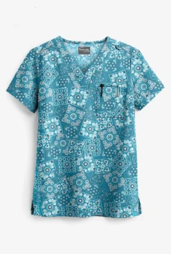 UA Butter-Soft STRETCH Bandana Paisley Women's 1-Pocket V-Neck Print Scrub Top