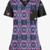 Butter-Soft STRETCH Cantik Ikat & Floral Women's 1-Pocket V-Neck Tuck-In Mixed Print Scrub Top
