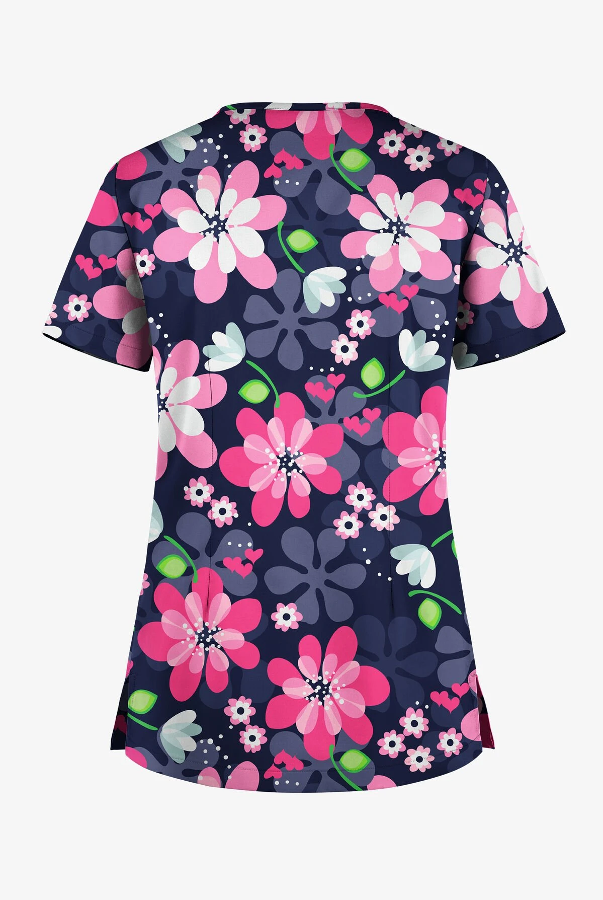 UA Butter-Soft STRETCH Fantasy Flora Navy Women's 1-Pocket V-Neck Tuck-In Printed Scrub Top - Image 2