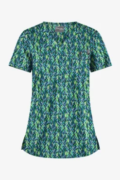 UA Butter-Soft STRETCH Geometric Path Navy Women's 1-Pocket V-Neck Tuck-In Printed Scrub Top