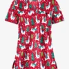 Butter-Soft Holiday Llamas Red Women's 1-Pocket V-Neck Tuck-In Print Scrub Top
