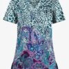 UA Butter-Soft STRETCH Jungle Paisley Sea Frost Women's 1-Pocket V-Neck Tuck-In Printed Scrub Top