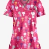 Butter-Soft Paris Cats Fuchsia Women's 1-Pocket V-Neck Tuck-In Print Scrub Top