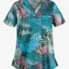 UA Butter-Soft STRETCH Passion Fronds Pewter Women's 1-Pocket V-Neck Print Scrub Top