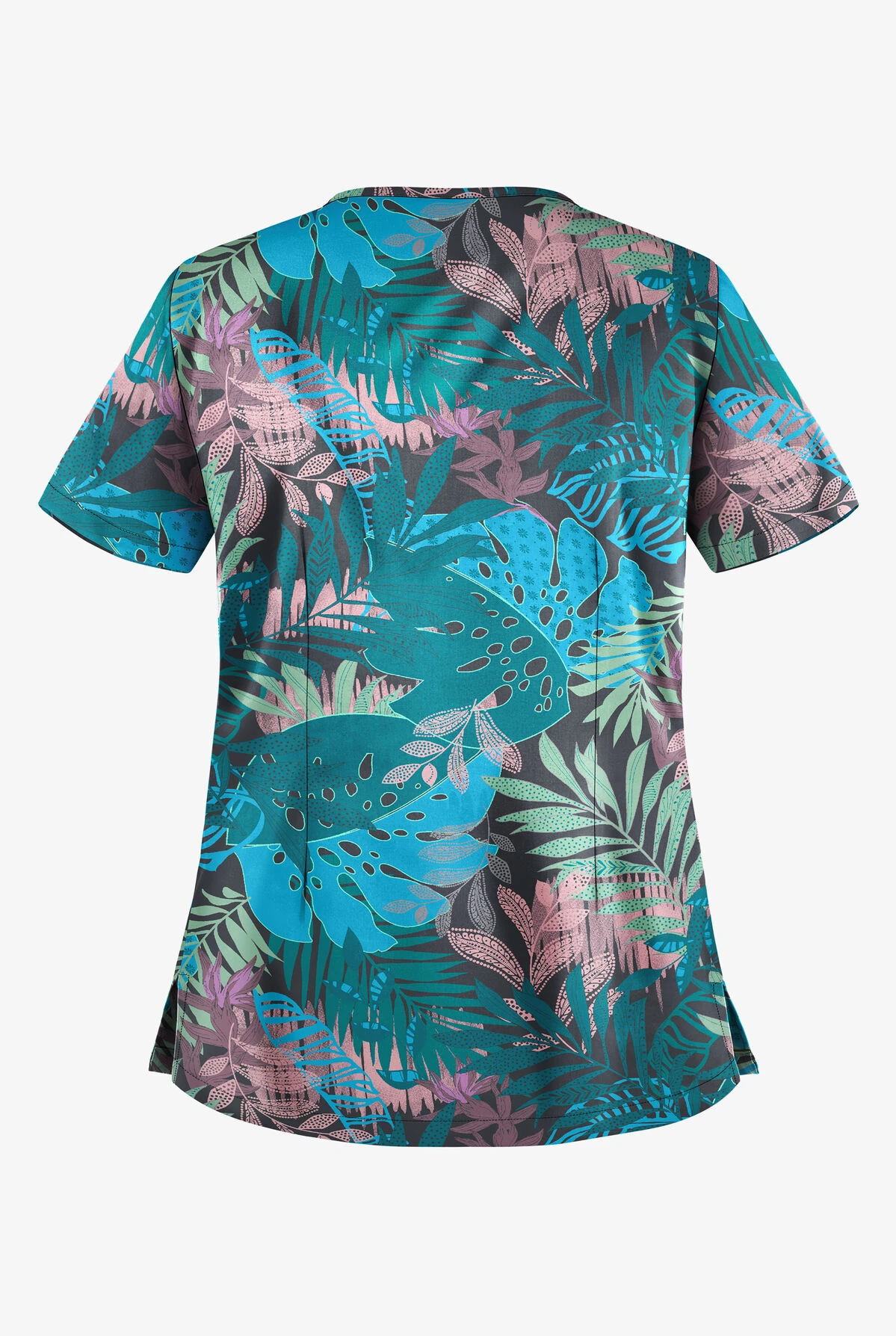 UA Butter-Soft STRETCH Passion Fronds Pewter Women's 1-Pocket V-Neck Print Scrub Top - Image 2