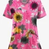 UA Butter-Soft STRETCH Autumn Sunflowers Fuchsia Women's 2-Pocket V-Neck Printed Scrub Top