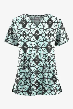 UA Butter-Soft STRETCH Desert Rose Black Printed Women's 2-Pocket V-Neck Scrub Top