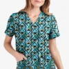 UA Butter-Soft STRETCH Day Dance Black Printed Women's 2-Pocket V-Neck Scrub Top