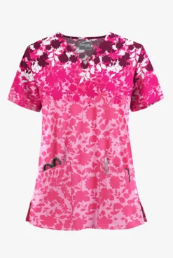 UA Butter-Soft STRETCH Floral Shadows Sweet Rose Women's 2-Pocket V-Neck Scrub Top