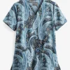 UA Butter-Soft STRETCH Floral Paisley Black Printed Women's 2-Pocket V-Neck Scrub Top