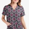 UA Butter-Soft STRETCH Splash Of Geo Pewter Women's 2-Pocket V-Neck Print Scrub Top