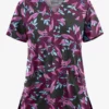 UA Butter-Soft STRETCH Happy Morning Floral Wine Women's 2-Pocket V-Neck Print Scrub Top