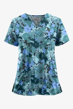 UA Butter-Soft STRETCH Layered Floral Women's 2-Pocket V-Neck Print Scrub Top
