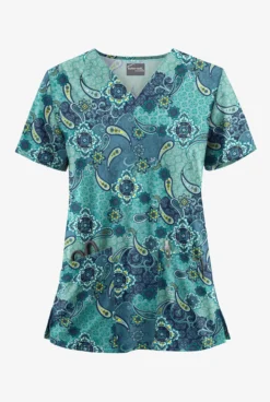 UA Butter-Soft STRETCH Mixed Medallion Navy Women's 2-Pocket V-Neck Print Scrub Top