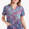 UA Butter-Soft STRETCH Palm Fronds Rosebud Women's 2-Pocket V-Neck Print Scrub Top
