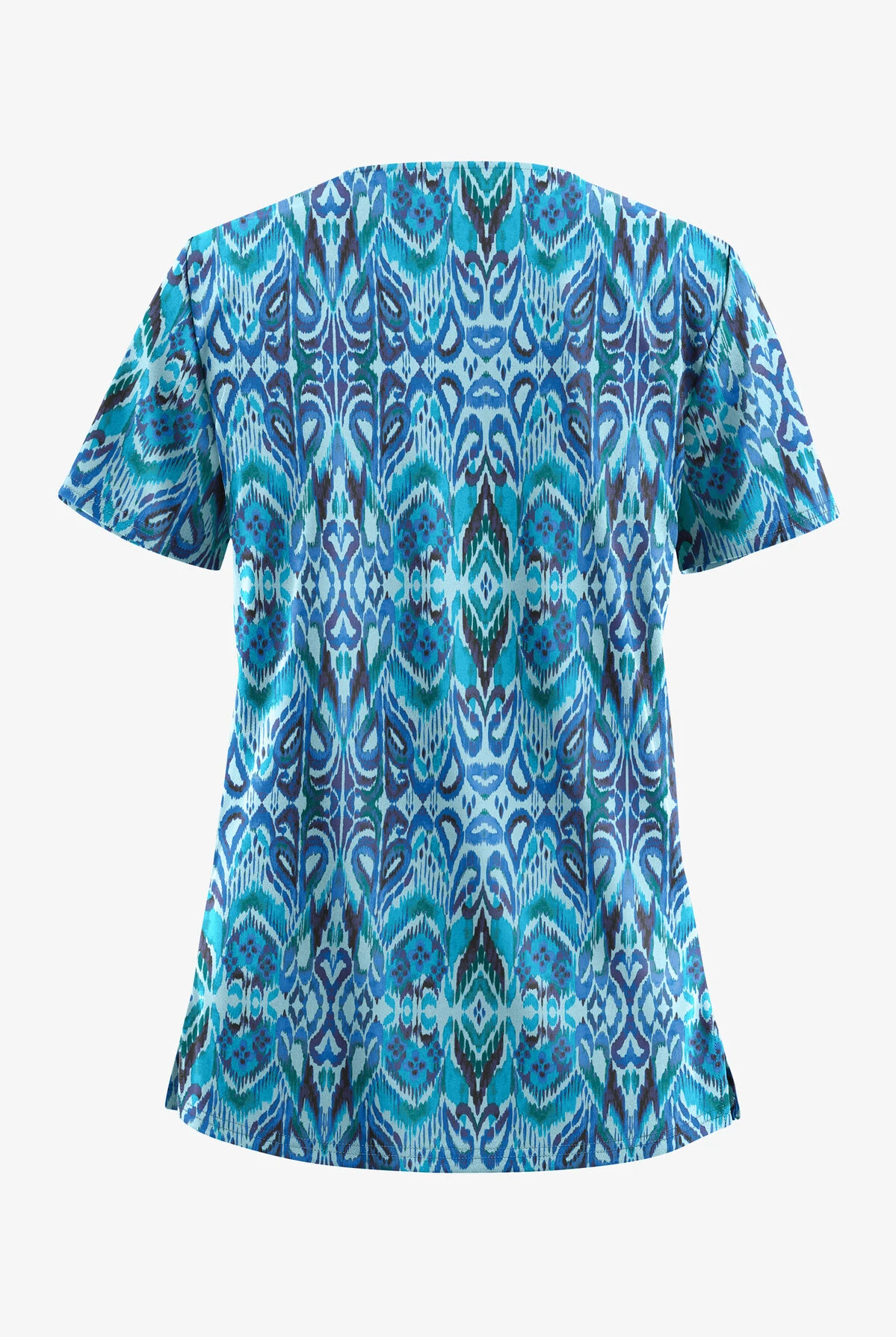 UA Butter-Soft STRETCH Romanian Ikat Dew Drop Women's 2-Pocket V-Neck Print Scrub Top - Image 2