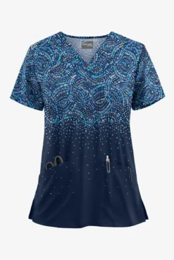 UA Butter-Soft STRETCH Roman Mosaic Navy Women's 2-Pocket V-Neck Print Scrub Top