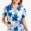 UA Butter-Soft STRETCH Floral Shades White Printed Women's 2-Pocket V-Neck Scrub Top