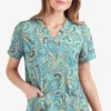 UA Butter-Soft STRETCH Vienna Paisley White Printed Women's 2-Pocket V-Neck Scrub Top