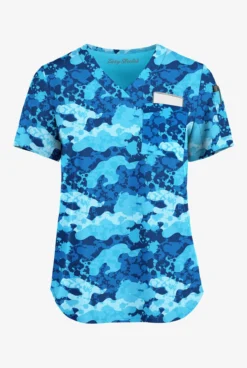 Easy STRETCH By Butter-Soft Camo Splash Navy Women's 3-Pocket V-Neck Tuck-In Printed Scrub Top
