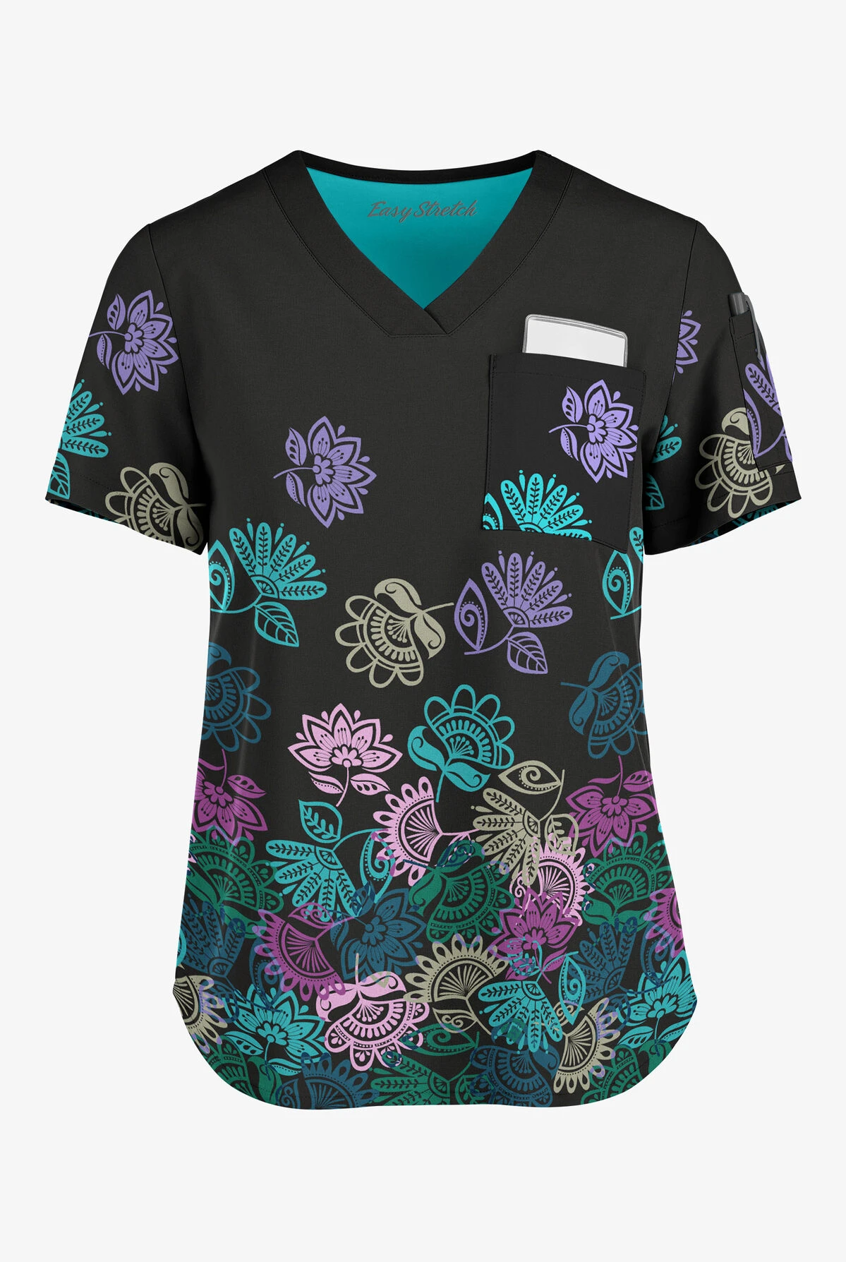 Easy STRETCH By Butter-Soft™ Folkloric Floral Women's 3-Pocket V-Neck Tuck-In Printed Scrub Top
