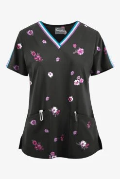 UA Butter-Soft STRETCH Fall Blossom Women's V-Neck 3 Pocket Printed Scrub Top