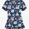Butter-Soft Polar Holiday Navy Women's 2-Pocket Keyhole V Neck Printed Scrub Top