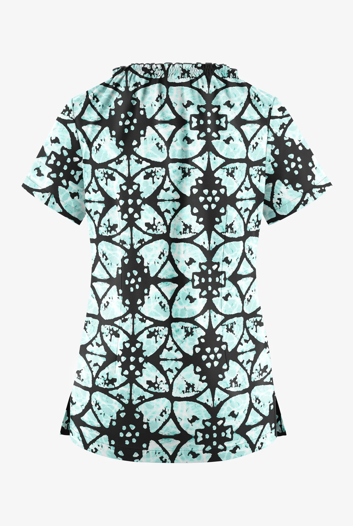 UA Butter-Soft STRETCH Desert Rose Black Printed Women's 6-Pocket Peasant Style Scrub Top - Image 2