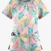 UA Butter-Soft STRETCH Tropical Mix Women's 6-Pocket Peasant Style Printed Scrub Top
