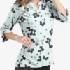 Butter-Soft Floral Elegance White Printed Women's 4-Pocket 3/4th Sleeve Scrub Top