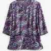 Butter-Soft Watercolor Zebra Black Printed Women's 4-Pocket 3/4th Sleeve Scrub Top