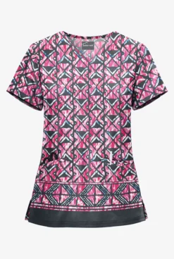 UA Butter-Soft STRETCH Day Dance Pewter Women's 2-Pocket V-Neck Print Scrub Top