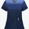 Butter-Soft STRETCH Prism Ombre Navy Women's 2-Pocket V-Neck Print Scrub Top