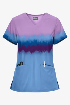 UA Butter-Soft Painted Stripes Ceil Women's Welt Pocket V-Neck Print Scrub Top