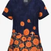 UA Butter-Soft STRETCH Sunflowers Navy Women's 2-Angled Welt Pocket V-Neck Printed Scrub Top